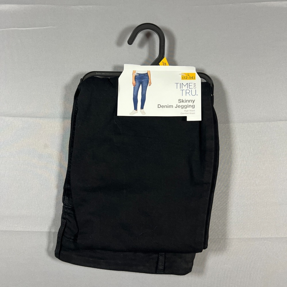 Time And Tru Jegging Skinny Jeans Womens L 12-14 Black Denim High Rise Dark Wash